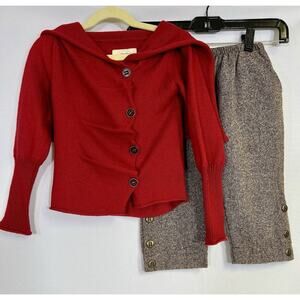 Persnickety Girls Red Cardigan And Brown Wool Blend Pants USA‎ Made Size 4